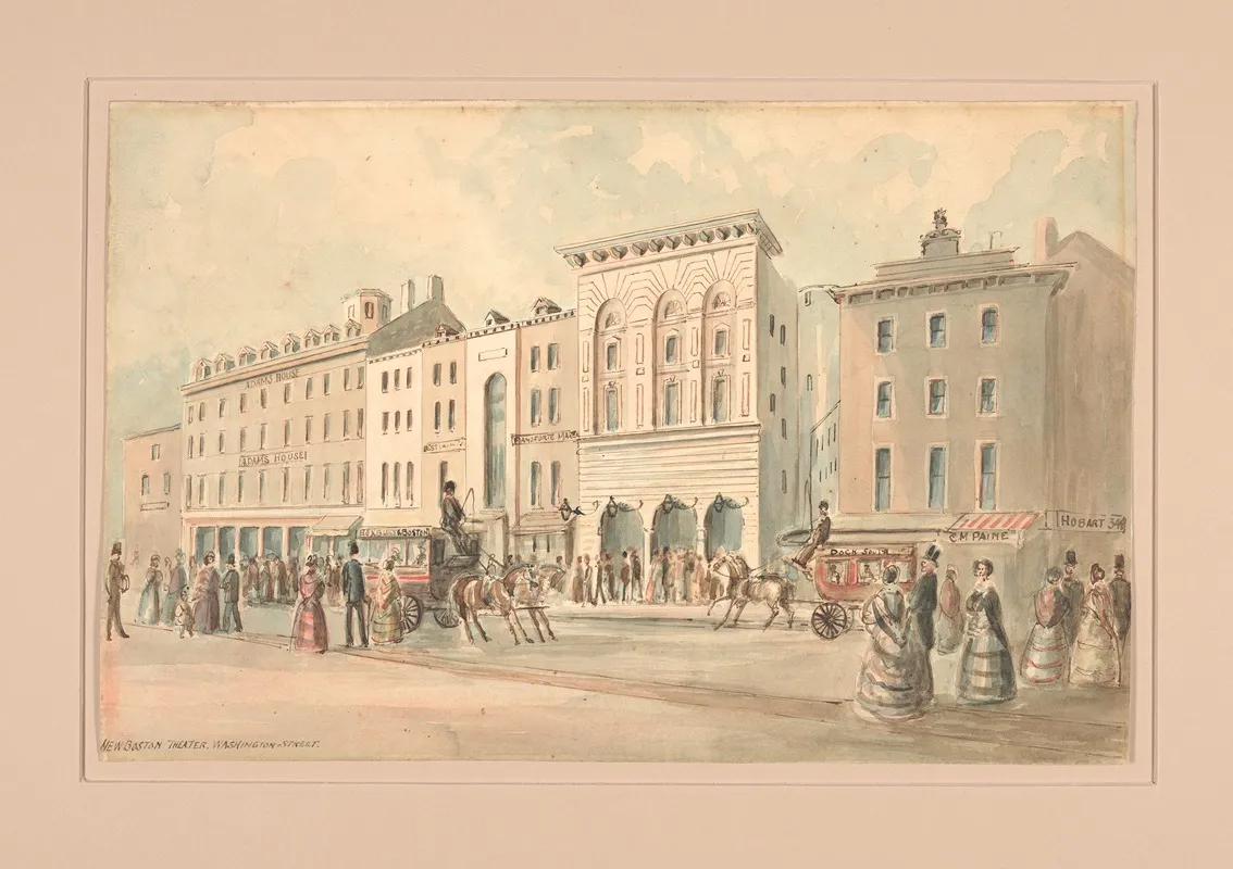 New Boston Theater Washington Street by Benjamin Champney - Canvas Print