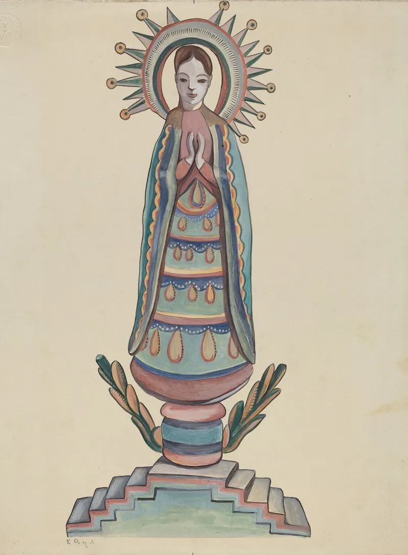 New Mexico Bulto Polychromed Wooden Figure 2 by E. Boyd - Canvas Print