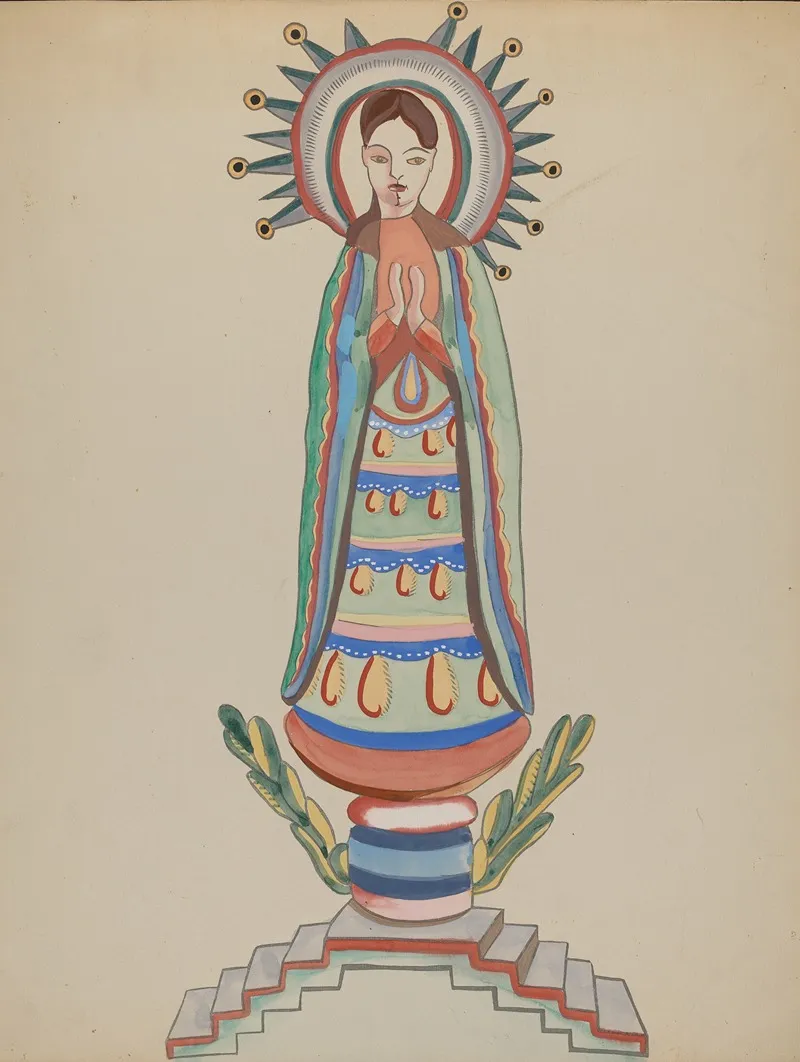 New Mexico Bulto Polychromed Wooden Figure by E. Boyd - Canvas Print