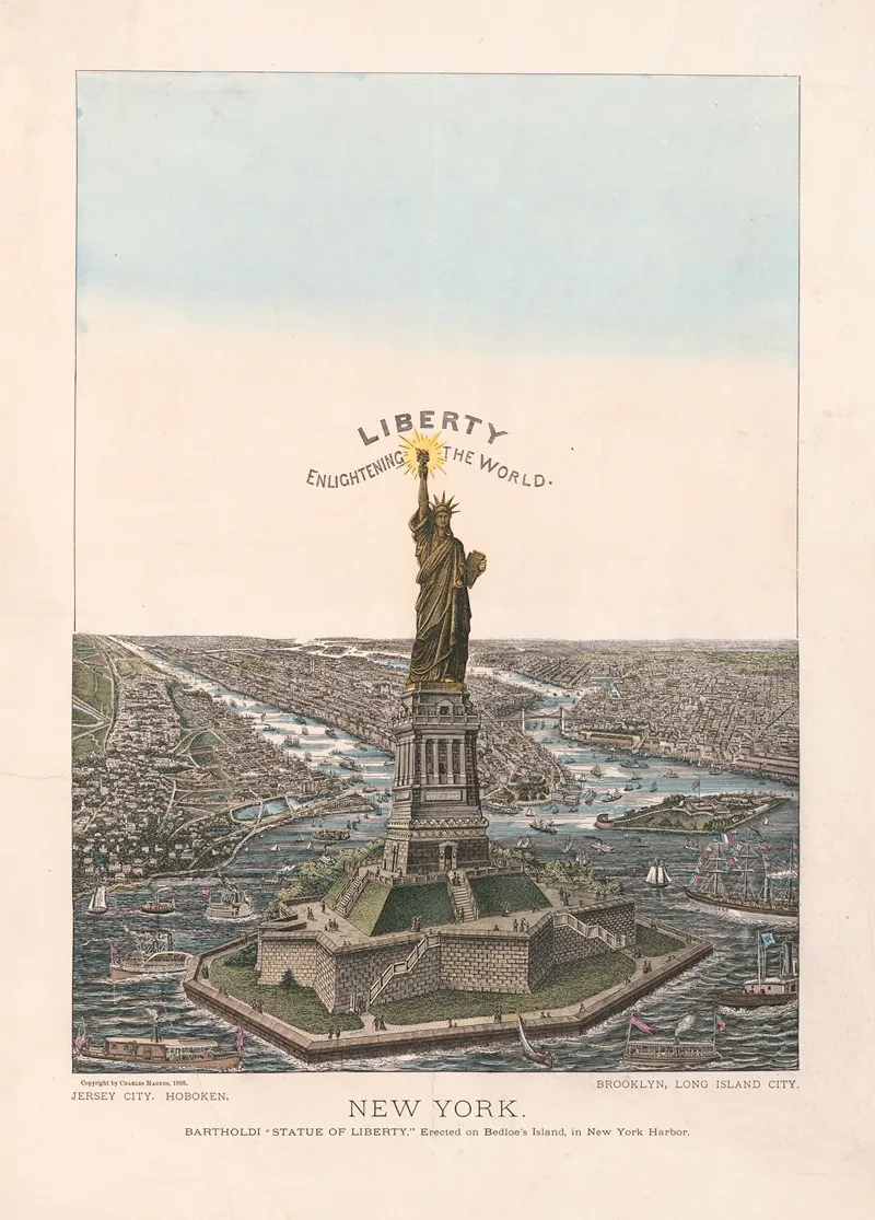 New York Bartholdi Statue Of Liberty Erected On Bedloes Island In New York Harbor by Charles Magnus - Canvas Print