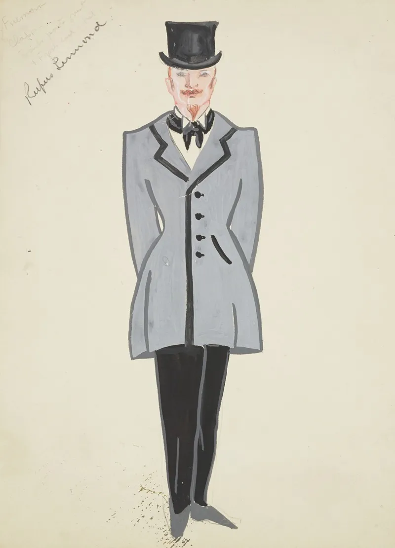 New York Fireman Grey Coat Black Trousers Black Tie And Black Top Hat by Lucie Gilligan - Canvas Print