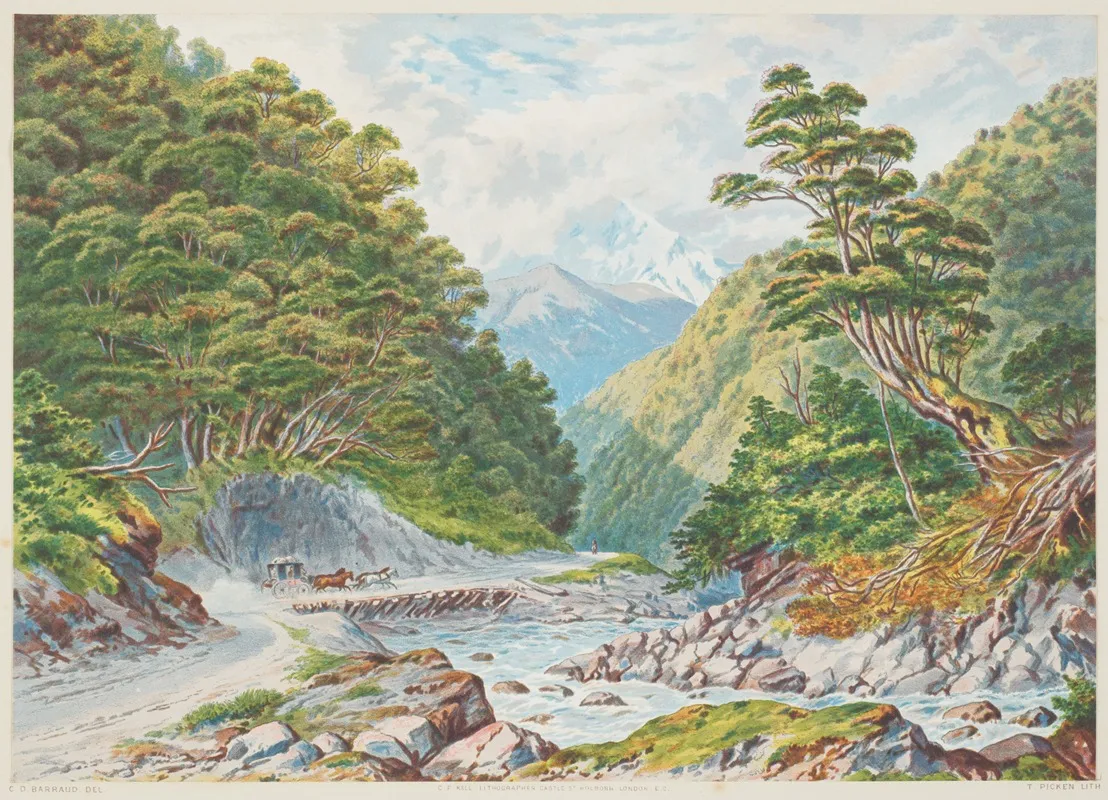 New Zealand Graphic And Descriptive Otira Gorge West Coast Road by Charles Decimus Barraud - Canvas Print