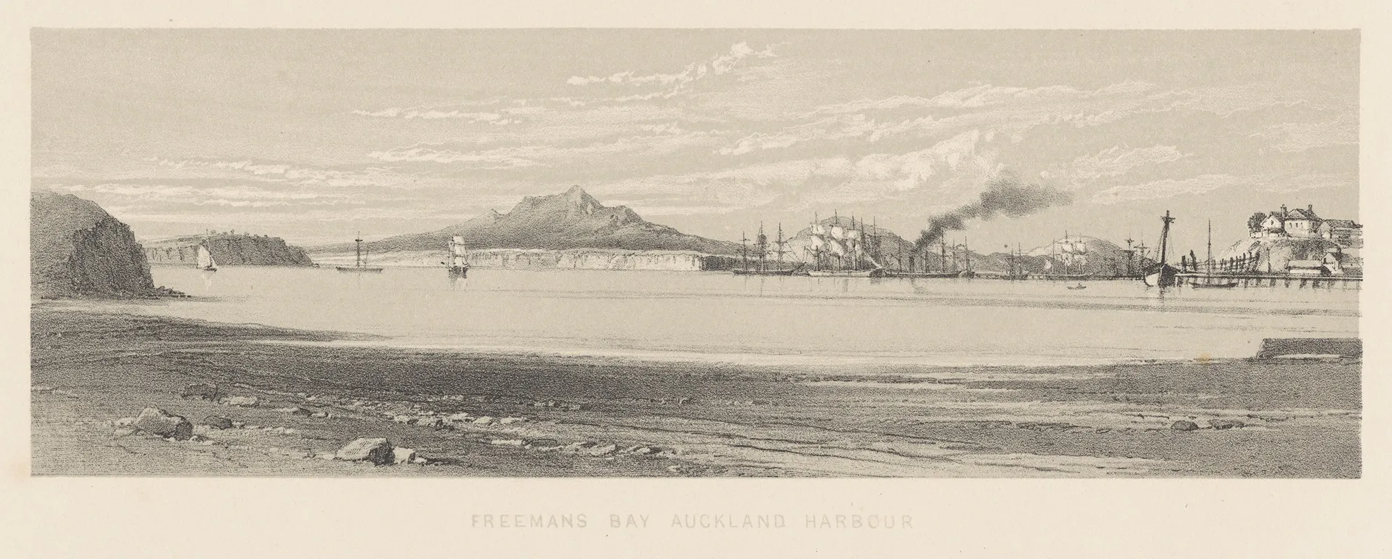 New Zealand Graphic And Descriptive Plate Iii Freemans Bay Auckland Harbour by Charles Decimus Barraud - Canvas Print