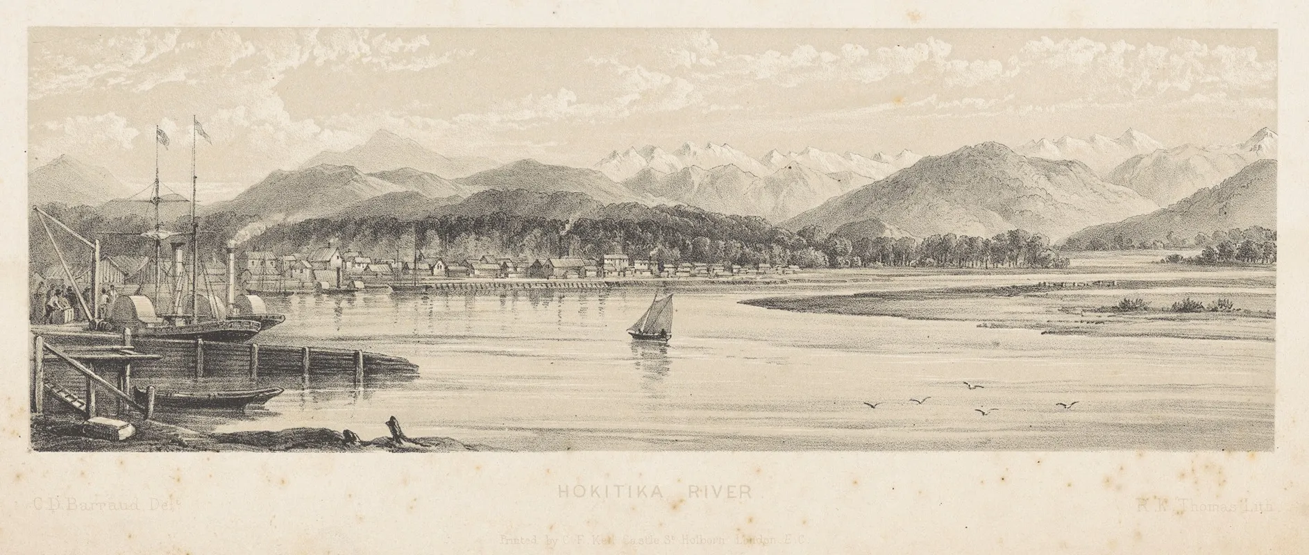 New Zealand Graphic And Descriptive Plate Iv Hokitika River by Charles Decimus Barraud - Canvas Print
