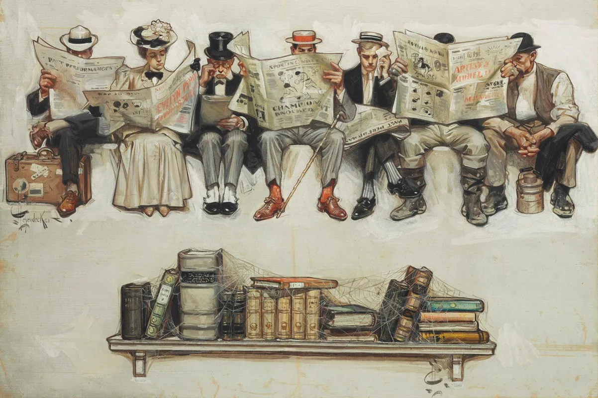 Newspapers Over Books by Joseph Christian Leyendecker - Canvas Print