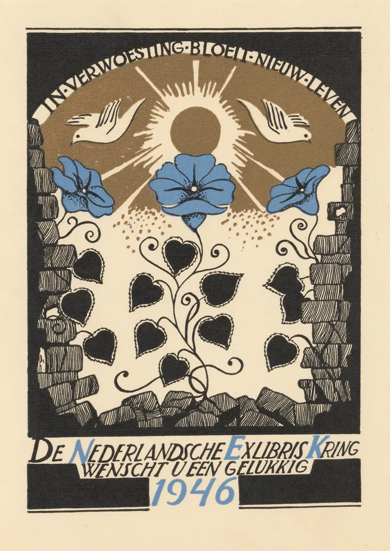 Nieuwjaarswens Voor 1946 Van De Nederlandsche Exlibriskring