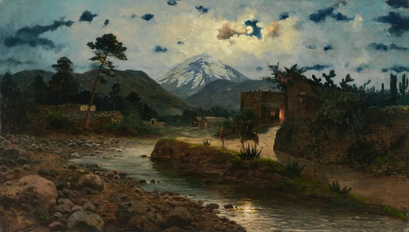 Night In Mexico In Front Of Popocatepetl by August Löhr - Canvas Print