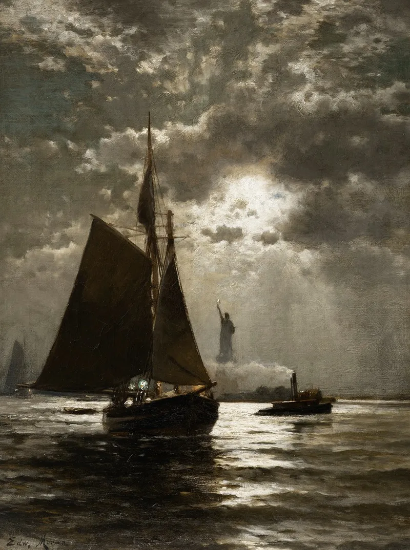 Nightfall Over New York Harbor by Edward Moran - Canvas Print