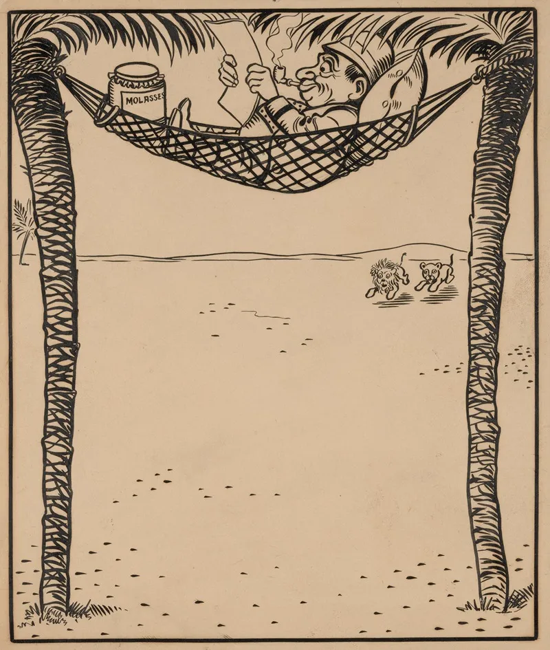 Nine Comic Strip Frames Of Man Dropping Molasses And Feathers On Lions Beneath His Hammock Pl 1 by Franklin Morris Howarth - Canvas Print