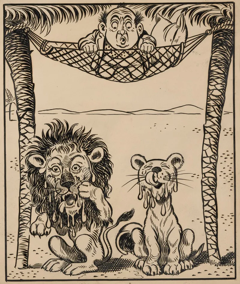 Nine Comic Strip Frames Of Man Dropping Molasses And Feathers On Lions Beneath His Hammock Pl 5 by Franklin Morris Howarth - Canvas Print