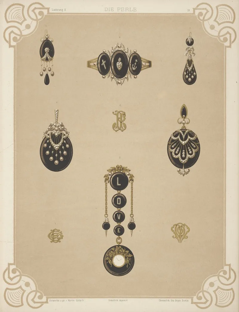 Nine Designs For Jewelry Including Pendant Watch With Word Love In Diamonds by Martin Gerlach - Canvas Print