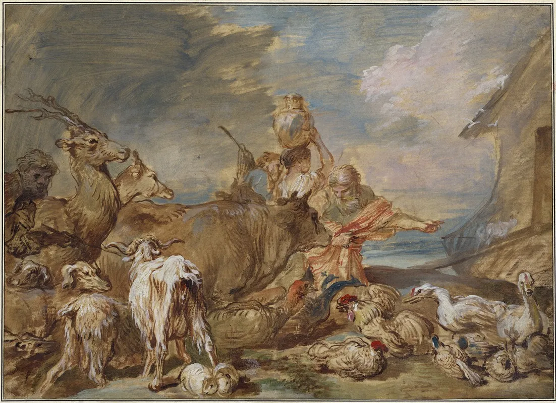 Noah Leading The Animals Into The Ark by Giovanni Benedetto Castiglione - Canvas Print