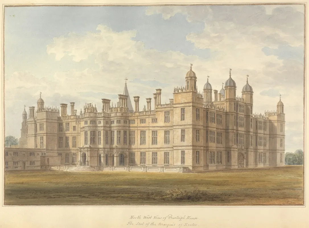 North West View Of Burleigh House The Seat Of The Marquis Of Exeter by John Buckler - Canvas Print
