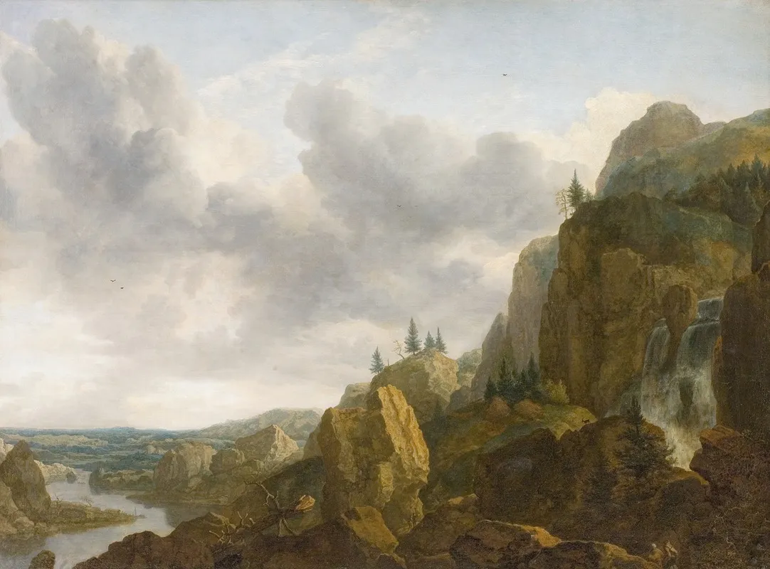 Northern Mountain Landscape With Waterfall