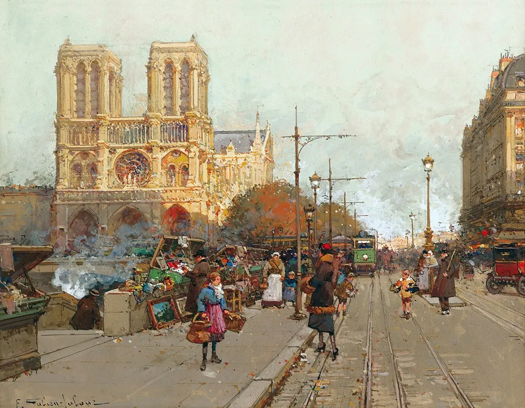 Notre Dame De Paris Vue Du Quai De Montebello by Eugène Galien-Laloue - Canvas Print
