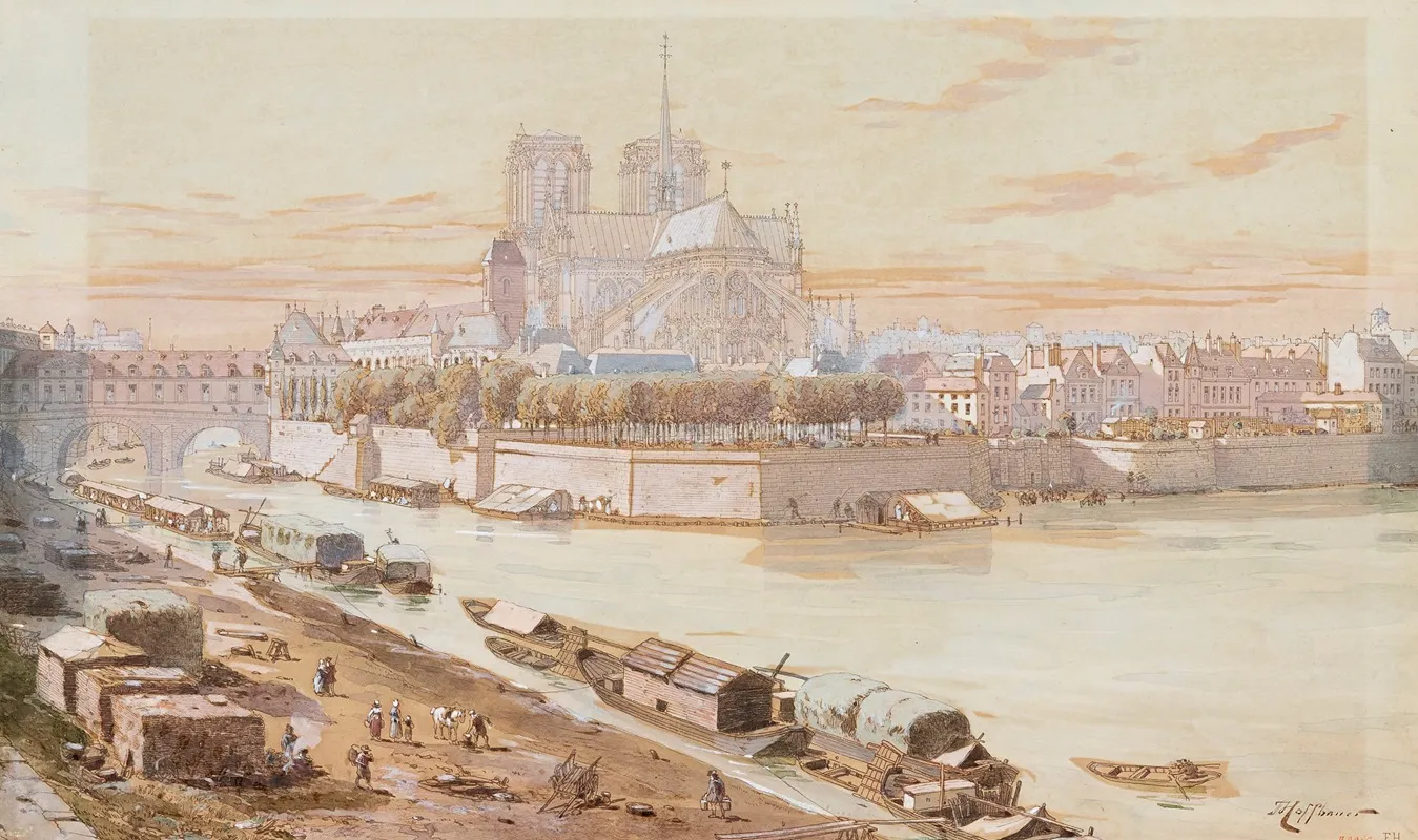 Notre Dame Et Leveche En 1750 by Fédor Hoffbauer - Canvas Print