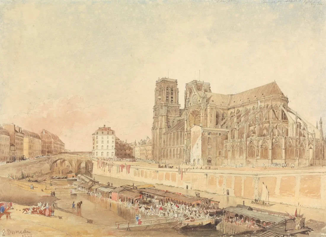 Notre Dame Paris From The Left Bank by Edward Duncan - Canvas Print