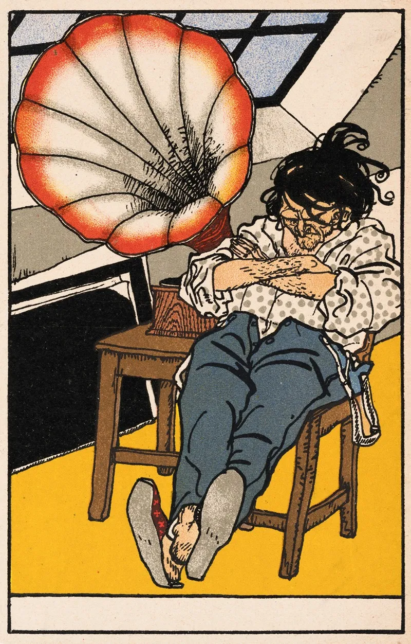 Nr 505 Schlafender Mann Mit Grammophon by Moriz Jung - Canvas Print