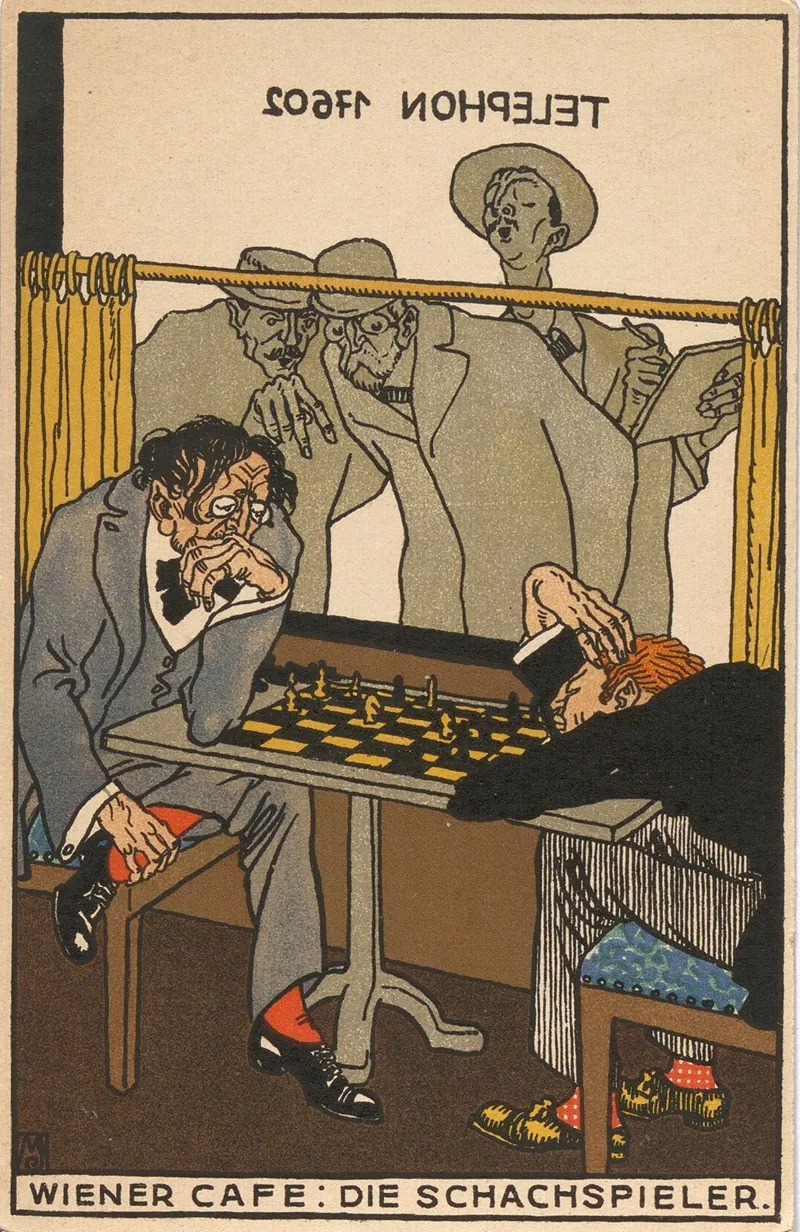 Nr 531 Wiener Cafe Die Schachspieler by Moriz Jung - Canvas Print