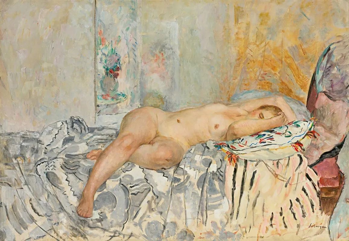 Nu Allonge Au Coussin Espagnol by Henri Lebasque - Canvas Print