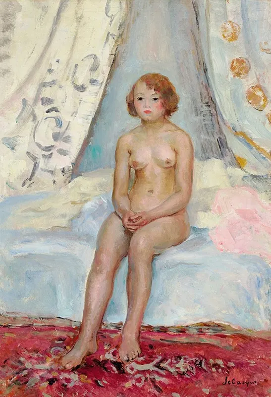 Nu Assis Dans Une Alcove by Henri Lebasque - Canvas Print