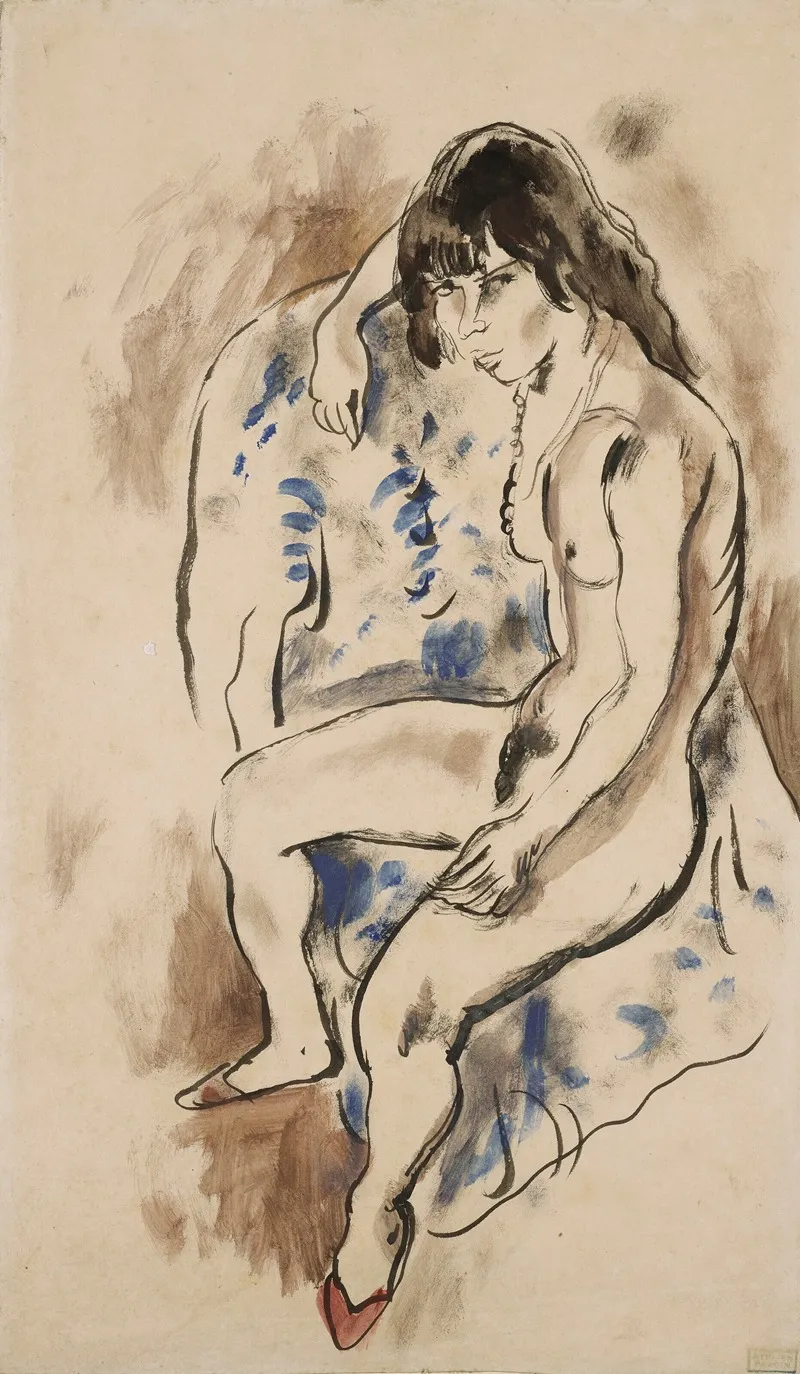 Nu Assis La Premiere Seance by Jules Pascin - Canvas Print