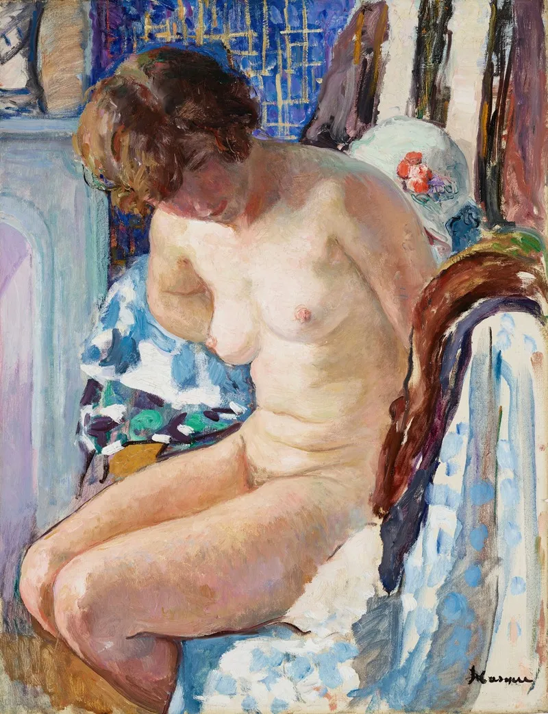 Nu Assis Pres De La Cheminee by Henri Lebasque - Canvas Print