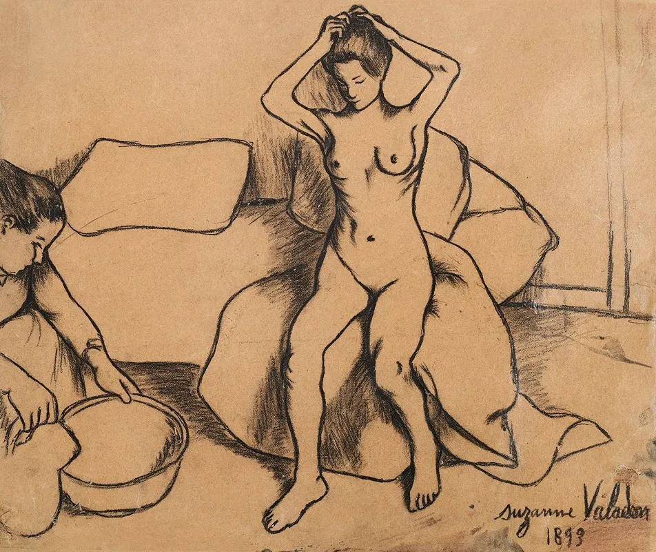 Nu Assis Se Coiffant by Suzanne Valadon - Canvas Print
