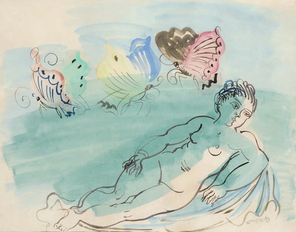 Nu Aux Papillons by Raoul Dufy - Canvas Print