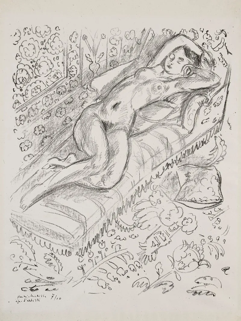 Nu Sur Chaise De Repos Sur Fond Moucharabieh by Henri Matisse - Canvas Print