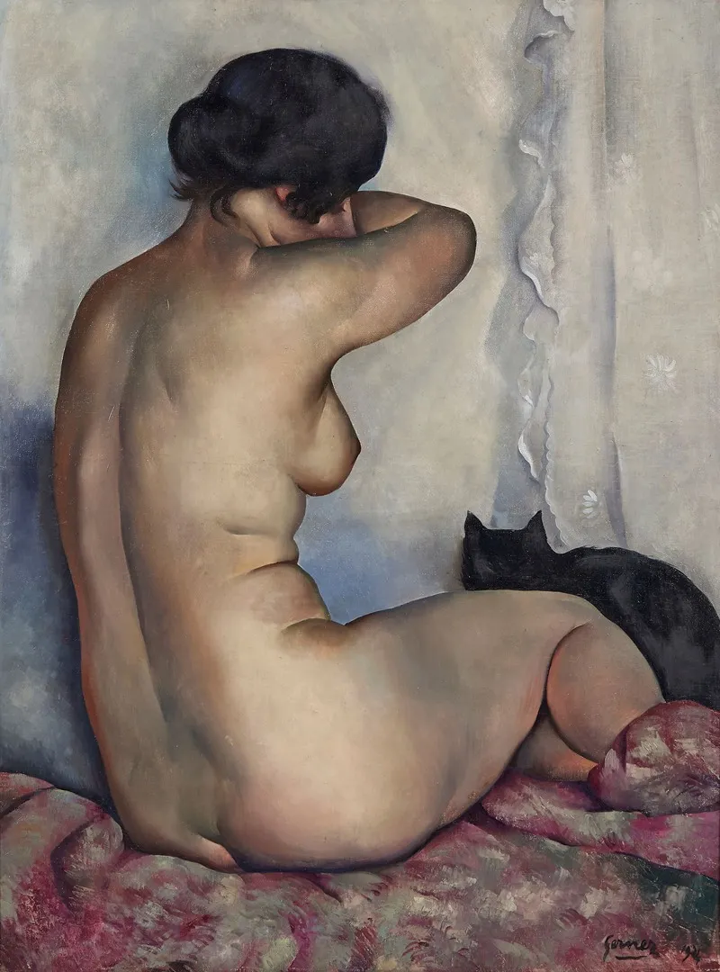 Nude From Behind With Black Cat