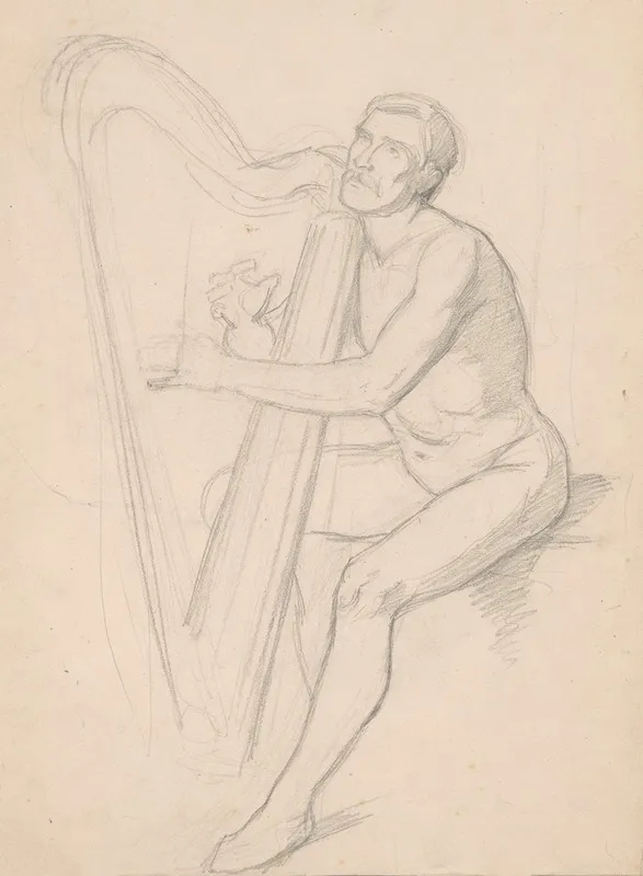 Nude Male Study To The Painting King David Playing The Harp