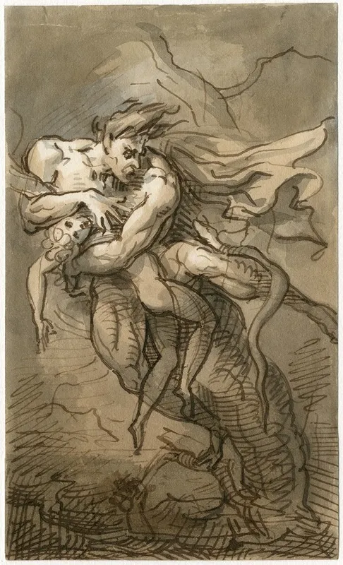 Nude Man And Boy Holding On To A Tree While Being Attacked By A Snake by David Humbert de Superville - Canvas Print