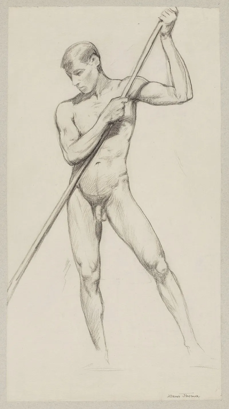 Nude Man Leaning On A Stick