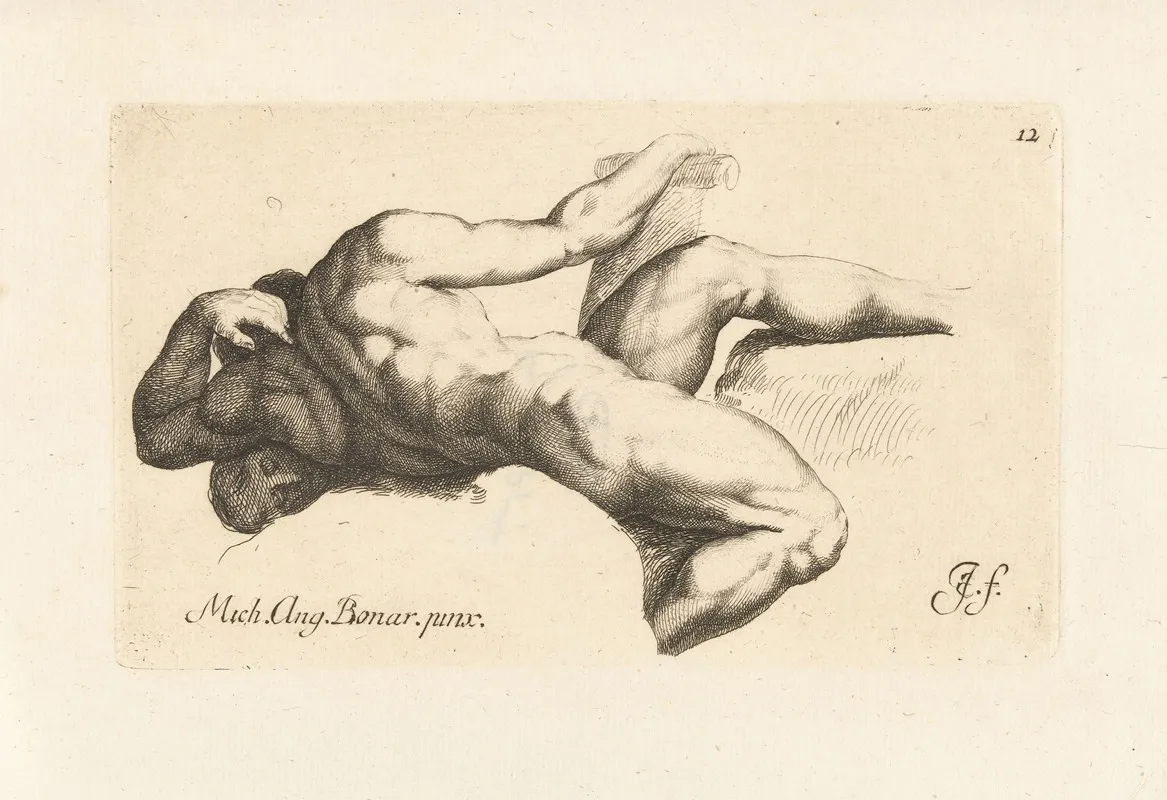Nude Man Lying On His Left Side by Jan de Bisschop - Canvas Print