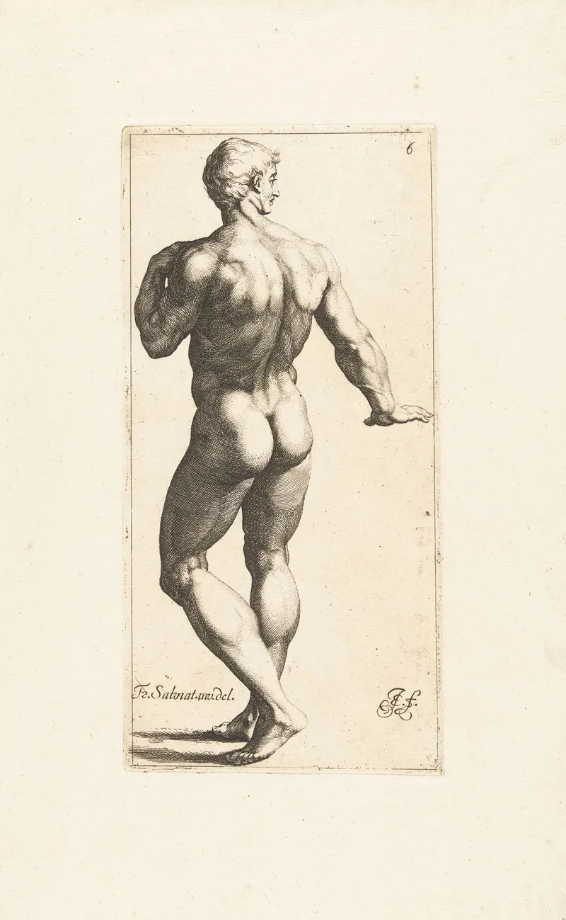 Nude Man Standing Seen From Behind by Jan de Bisschop - Canvas Print
