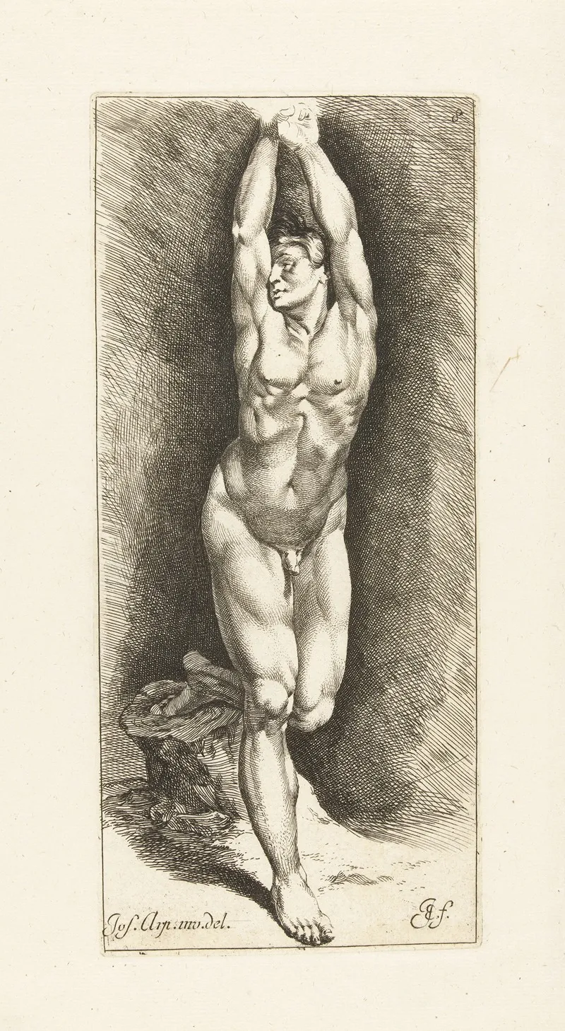 Nude Man Standing With Arms Raised