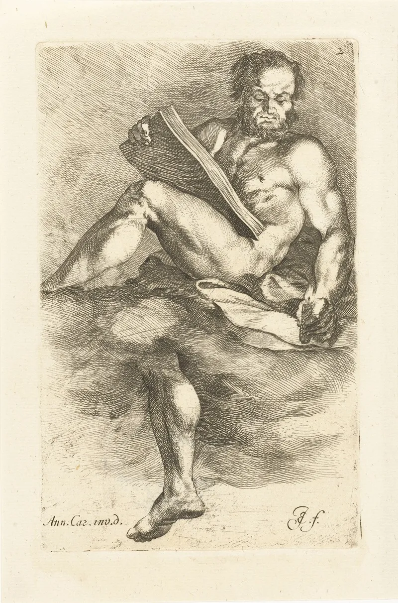 Nude Man With Book And Candle by Jan de Bisschop - Canvas Print