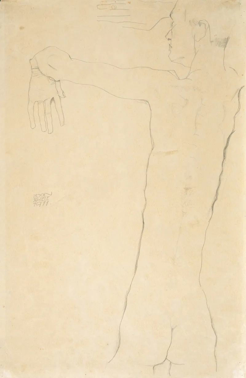 Nude Man With Raised Arms by Egon Schiele - Canvas Print