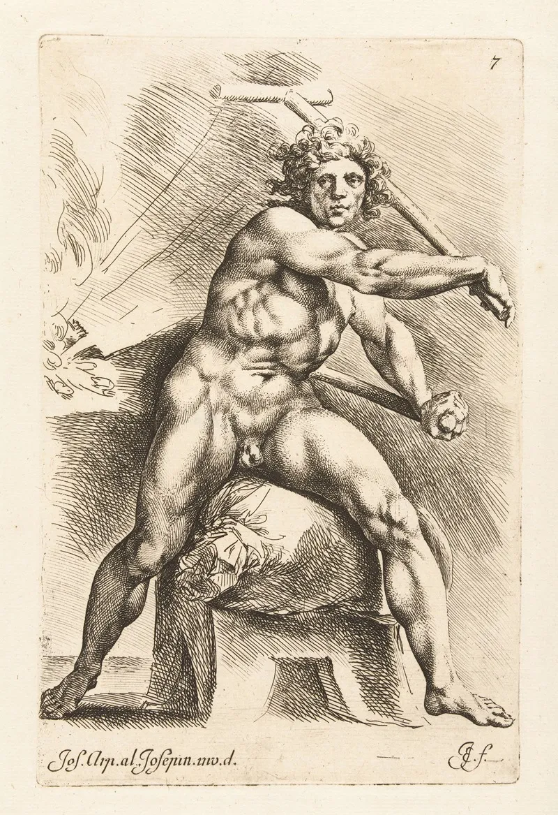 Nude Man Working On A Bellows by Jan de Bisschop - Canvas Print