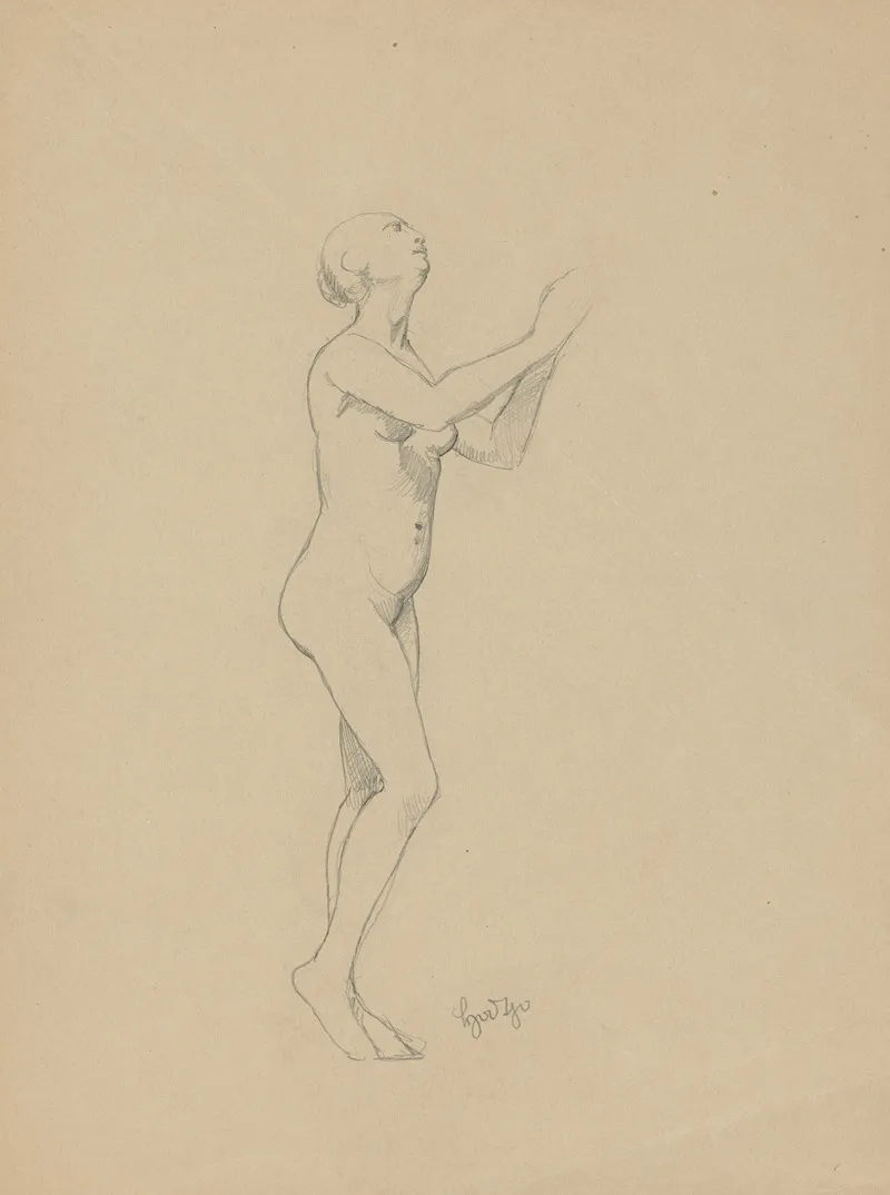 Nude Of A Standing Woman Arms Raised In A Gesture Of Prayer