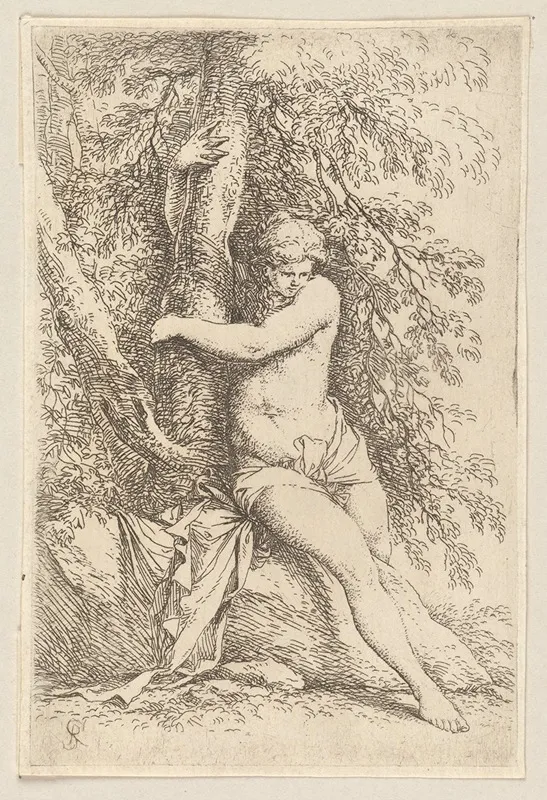 Nude Seated Holding Onto A Tree