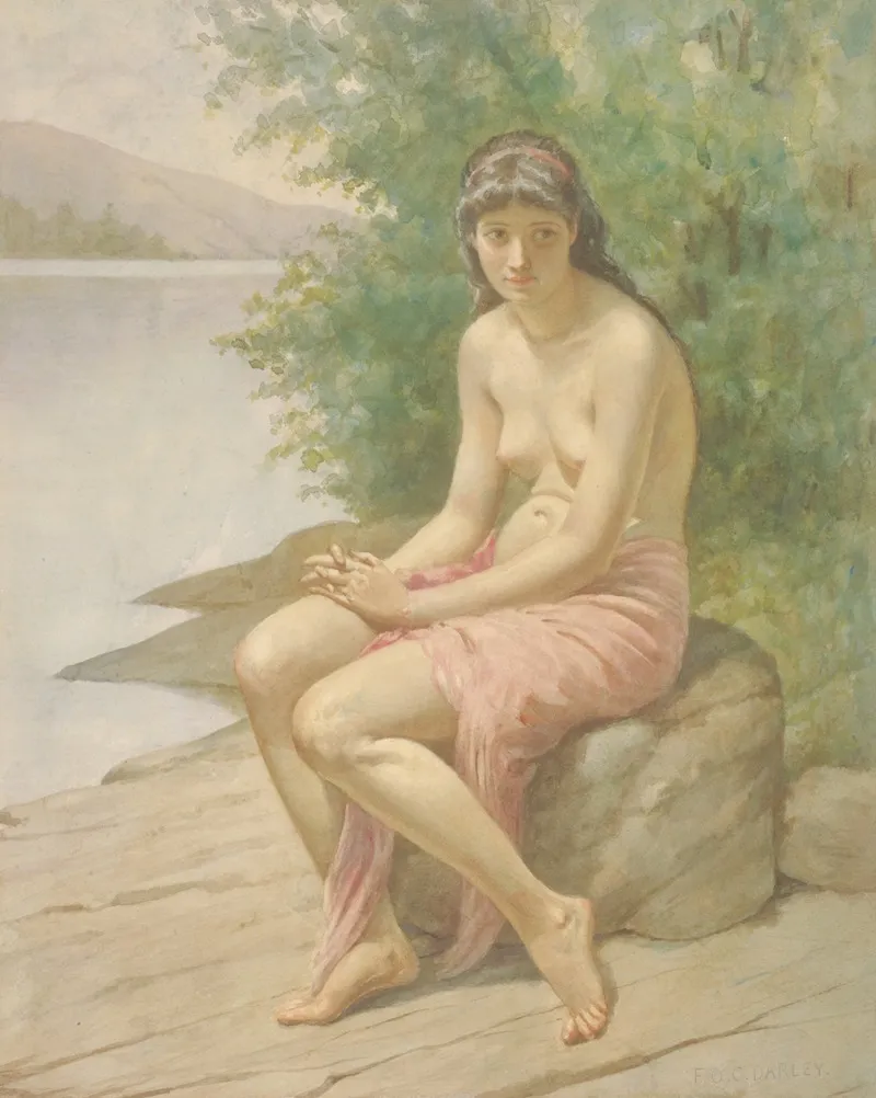 Nude Sitting By A River