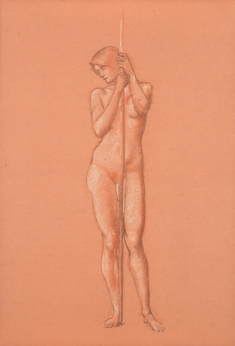 Nude Study For Attendant Figure Holding A Spear In The Sleep Of Arthur In Avalon