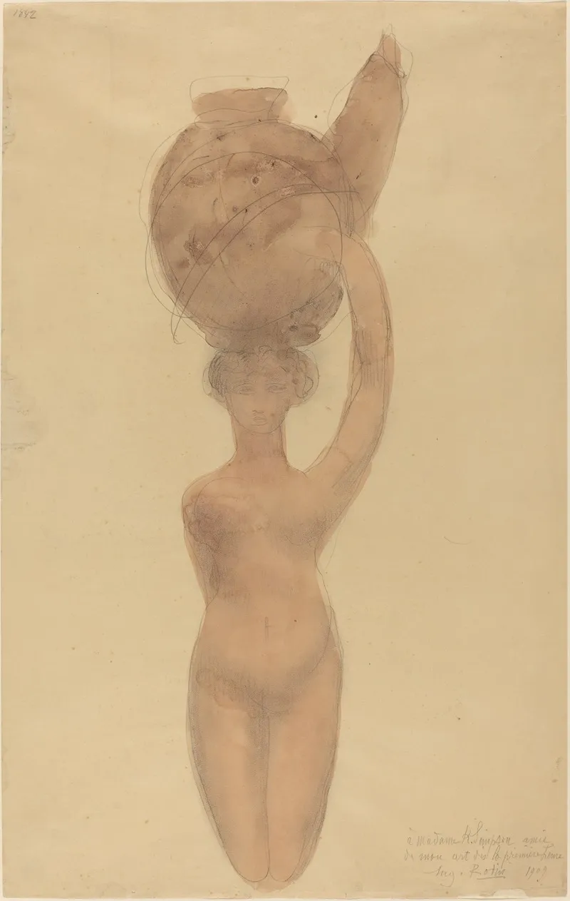 Nude Woman Carrying Vase On Head