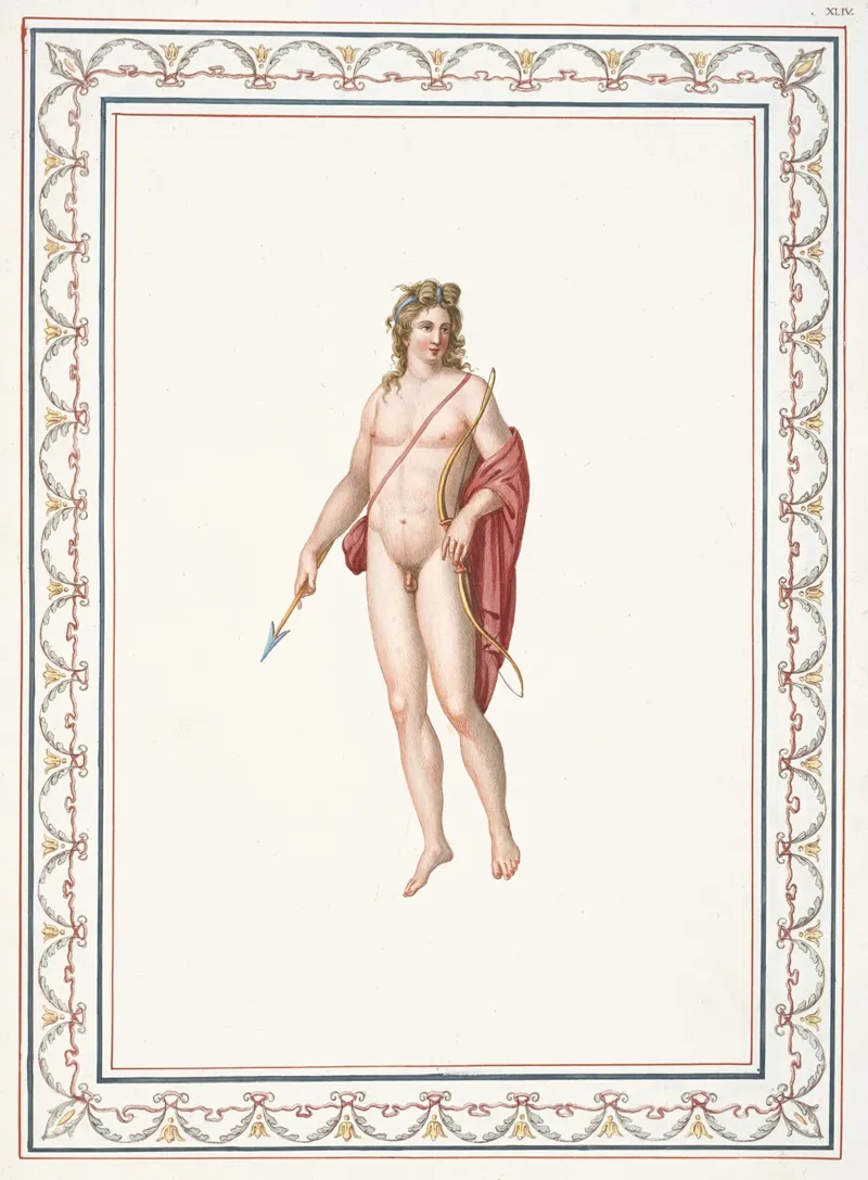 Nude Youth Holding Bow And Arrow by Pierre-Jean Mariette - Canvas Print