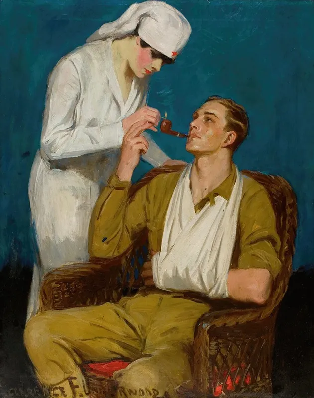 Nurse Lighting A Pipe