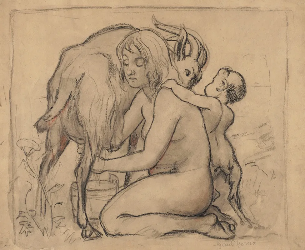 Nymph Milking A Goat