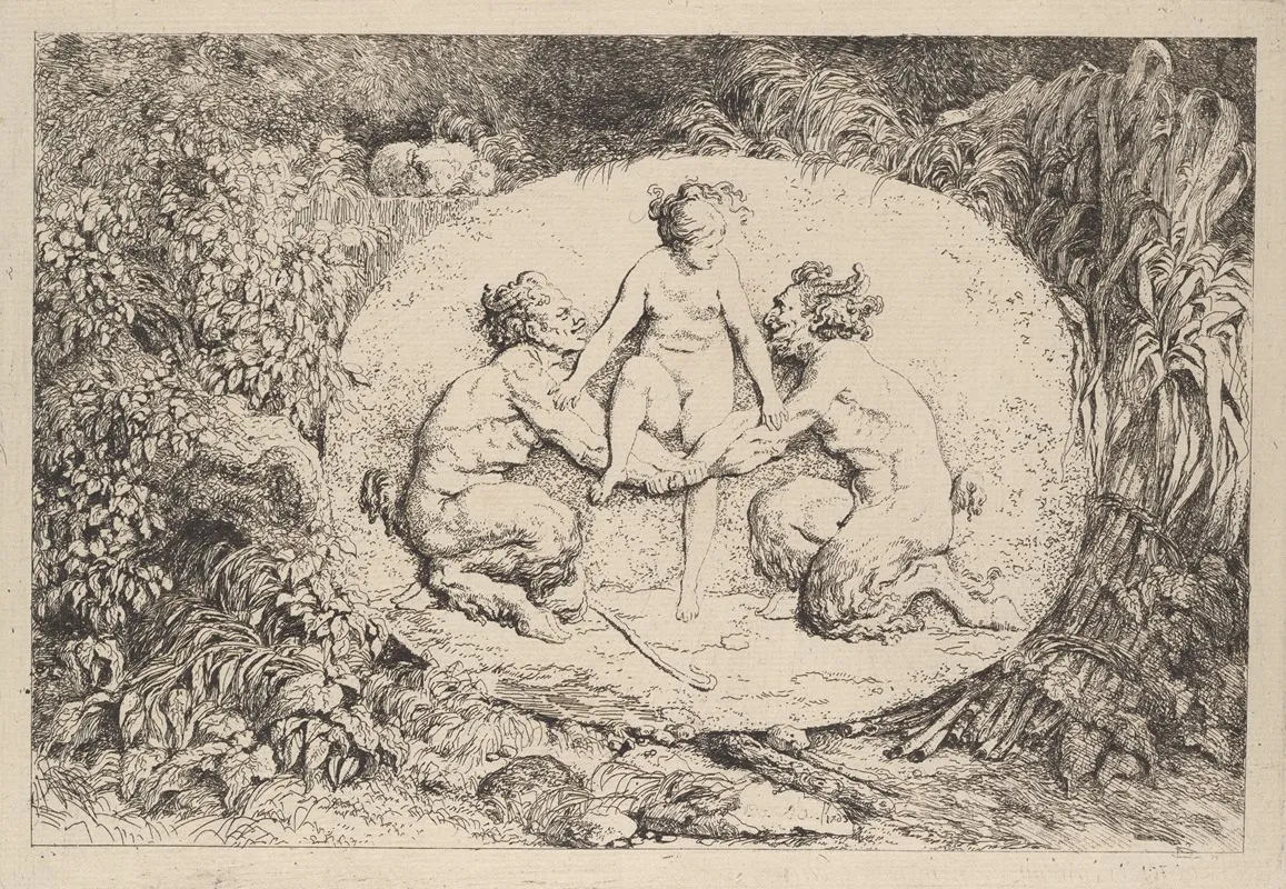 Nymph Supported By Two Satyrs