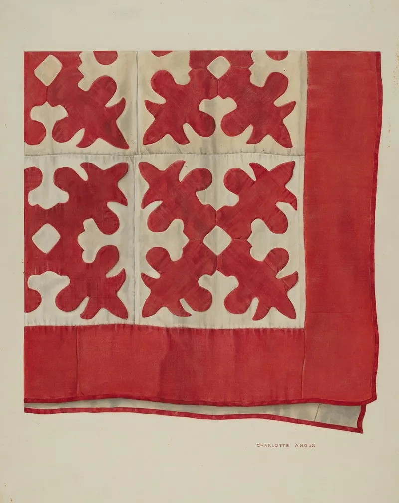 Oak Leaf Pattern Quilt by Charlotte Angus - Canvas Print